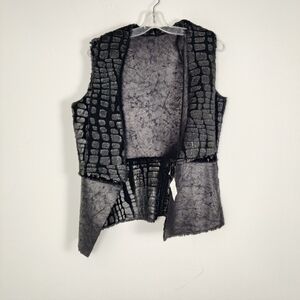 Faux Fur Croc-Embossed Vest - Open Front, Sleeveless, Size Small